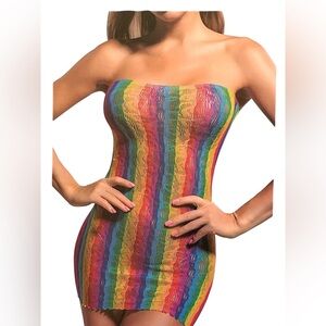 Multicolor Rainbow Strapless Bodystocking Dress Ultra-Stretch NWT